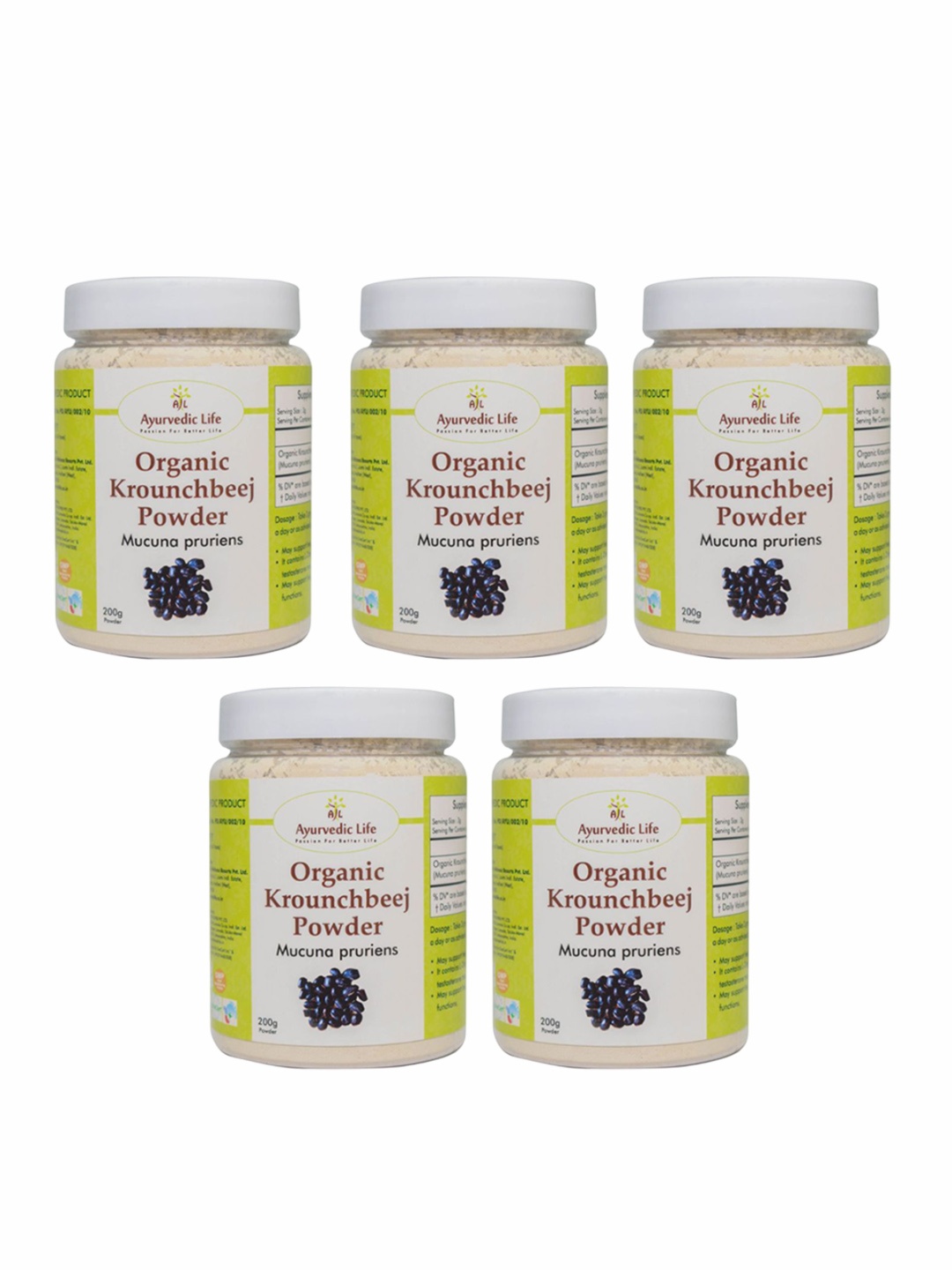 

Ayurvedic Life Set Of 5 Organic Krounchbeej Powder - 200 g Each, White