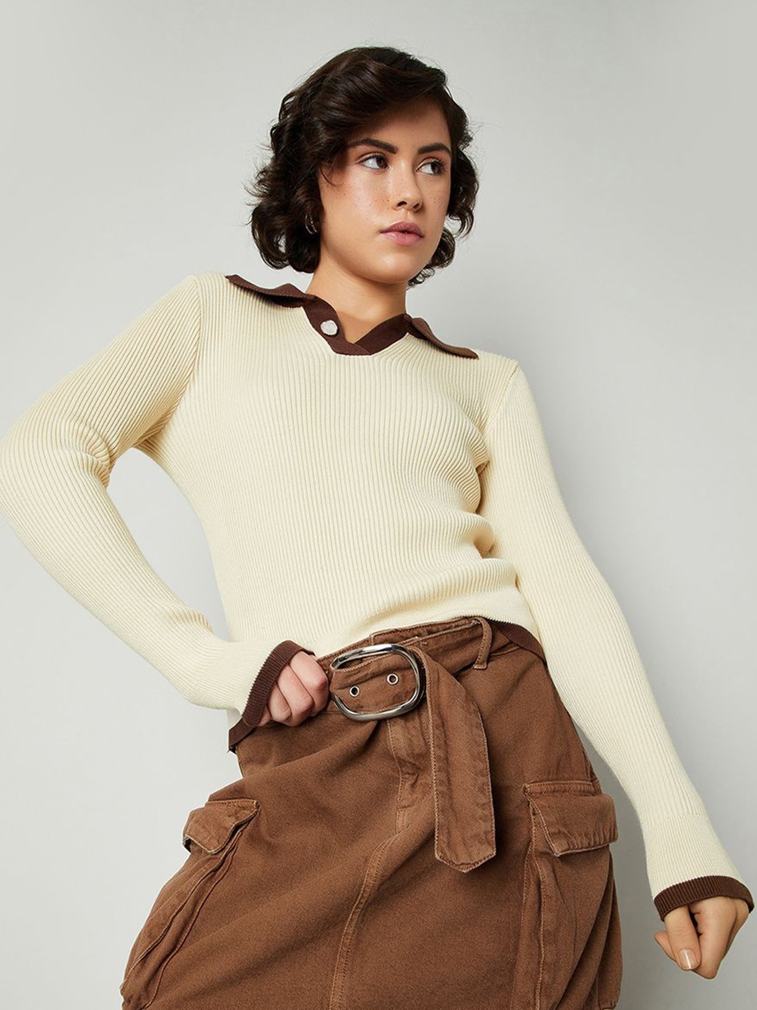 

max Women Striped Pullover, Beige