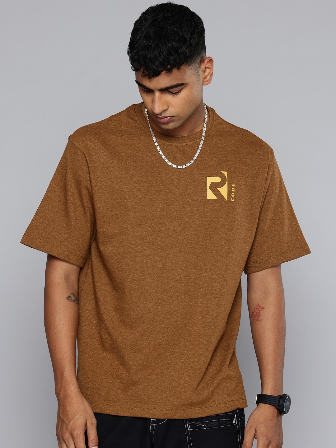 

R.Code by The Roadster Lifestyle Co. Men Pack Of 3 Solid Cotton Relaxed Fit T-shirts, Brown