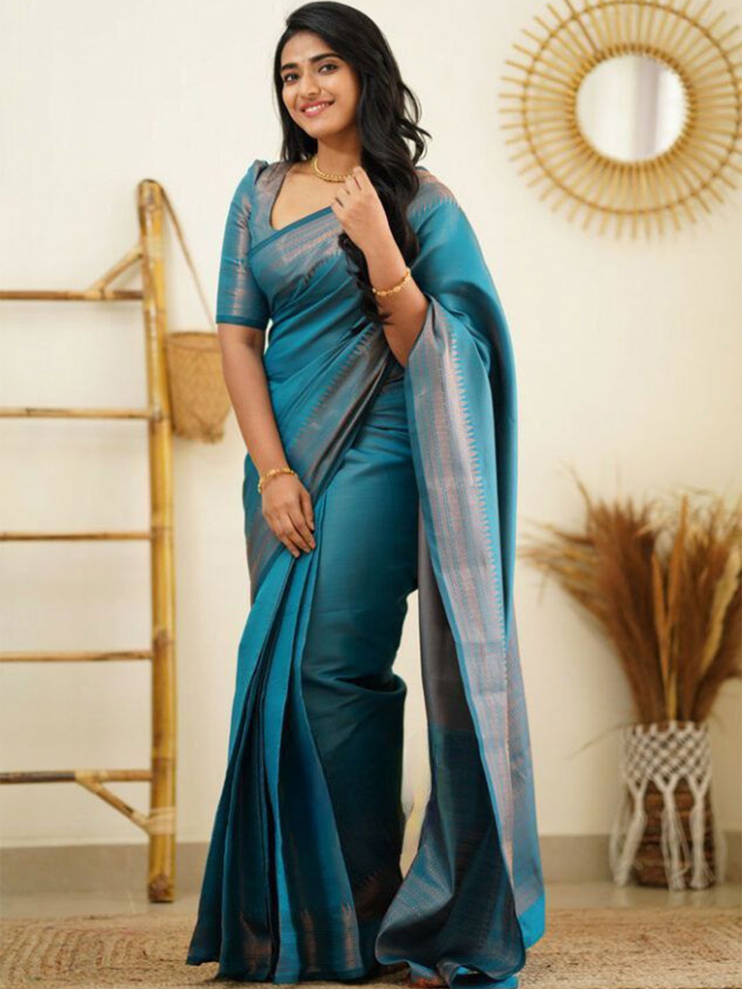 

Taslar Zari Pure Silk Banarasi Saree, Sea green