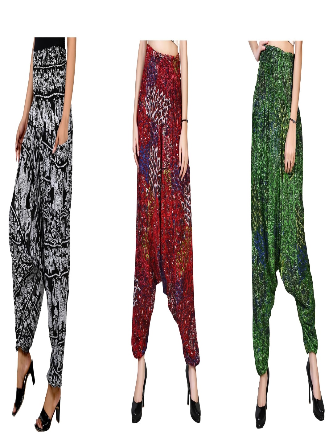 

NarNari Women Pack of 3 Floral Printed Knitted Harem Pants, Black