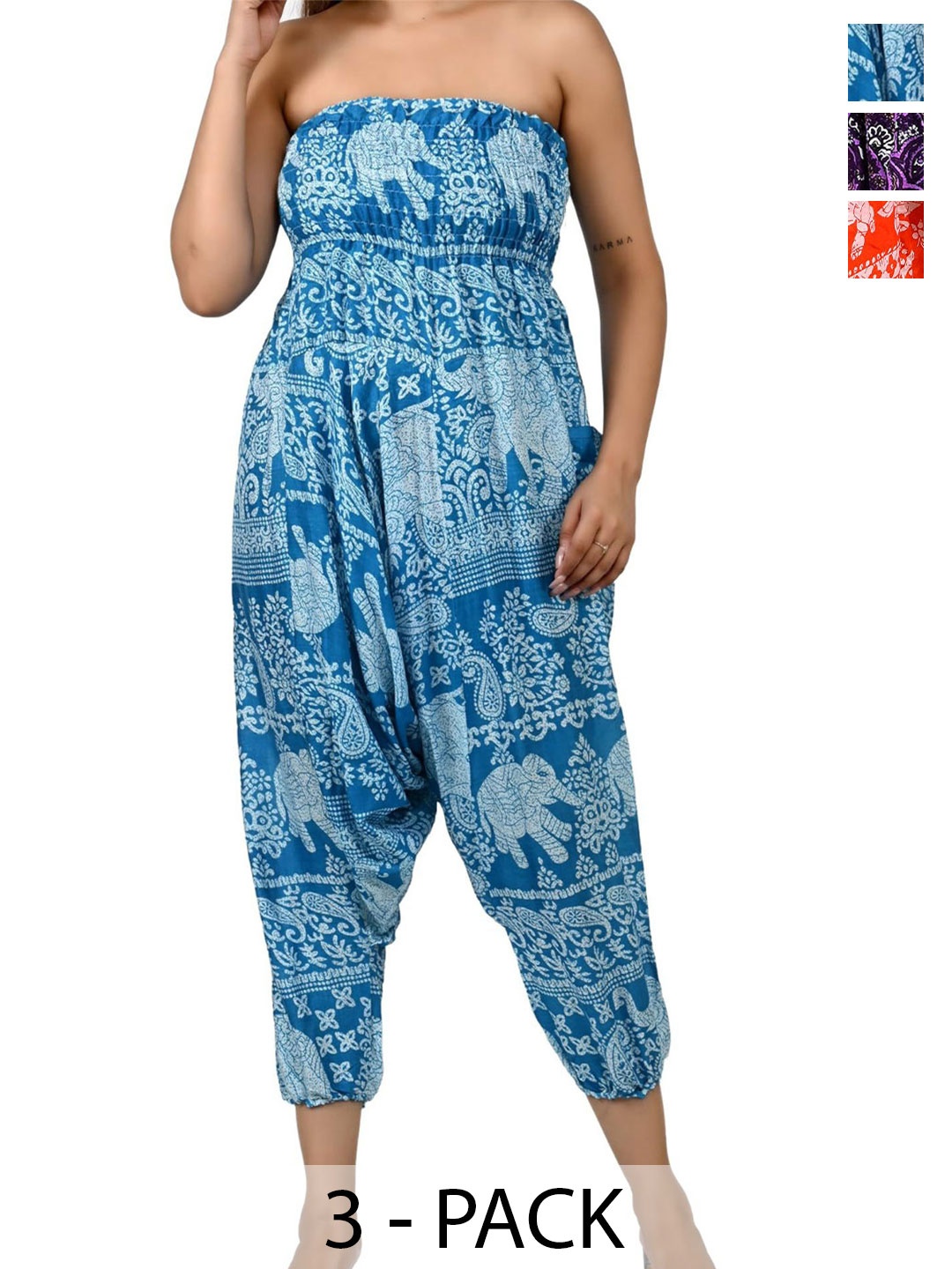 

NarNari Women Pack Of 3 Printed Mid-Rise Harem Pants, Blue