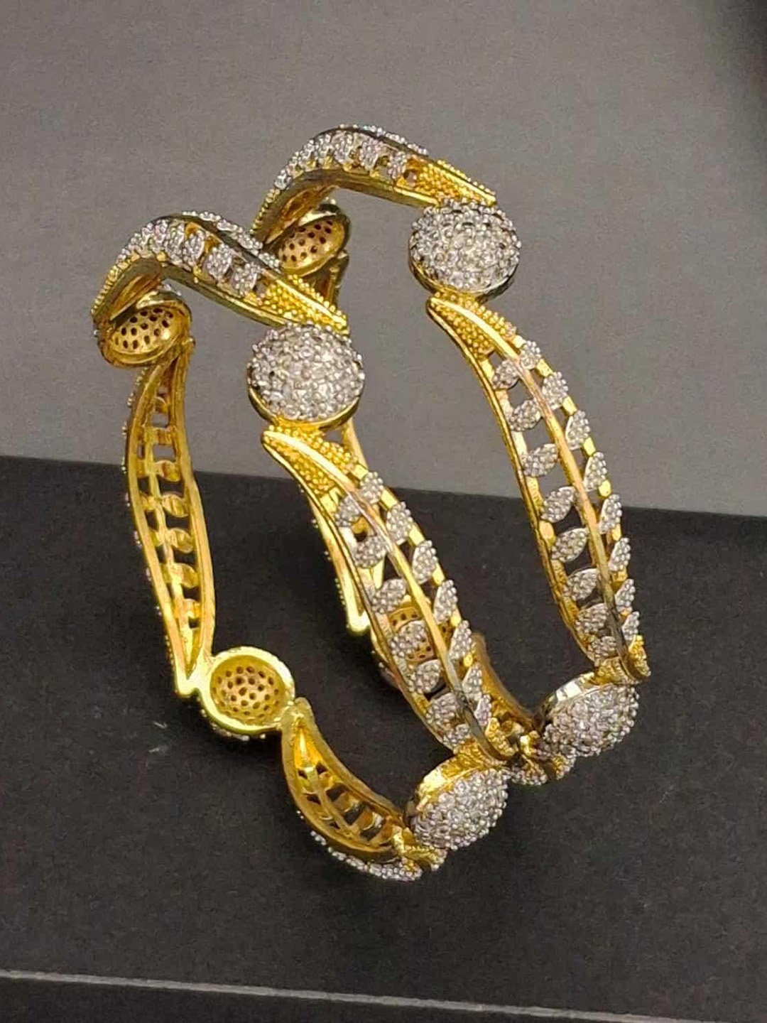 

Zevarly Set Of 2 Gold-Plated American Diamond Stone-Studded Bangles
