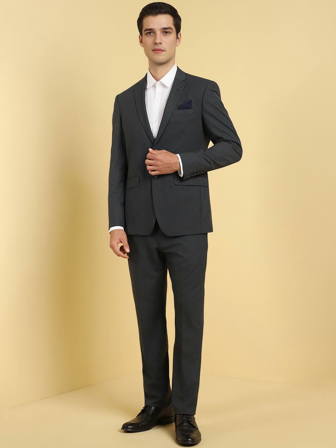 

Allen Solly Textured Slim Fit Single-Breasted Two-Piece Formal Suit, Grey