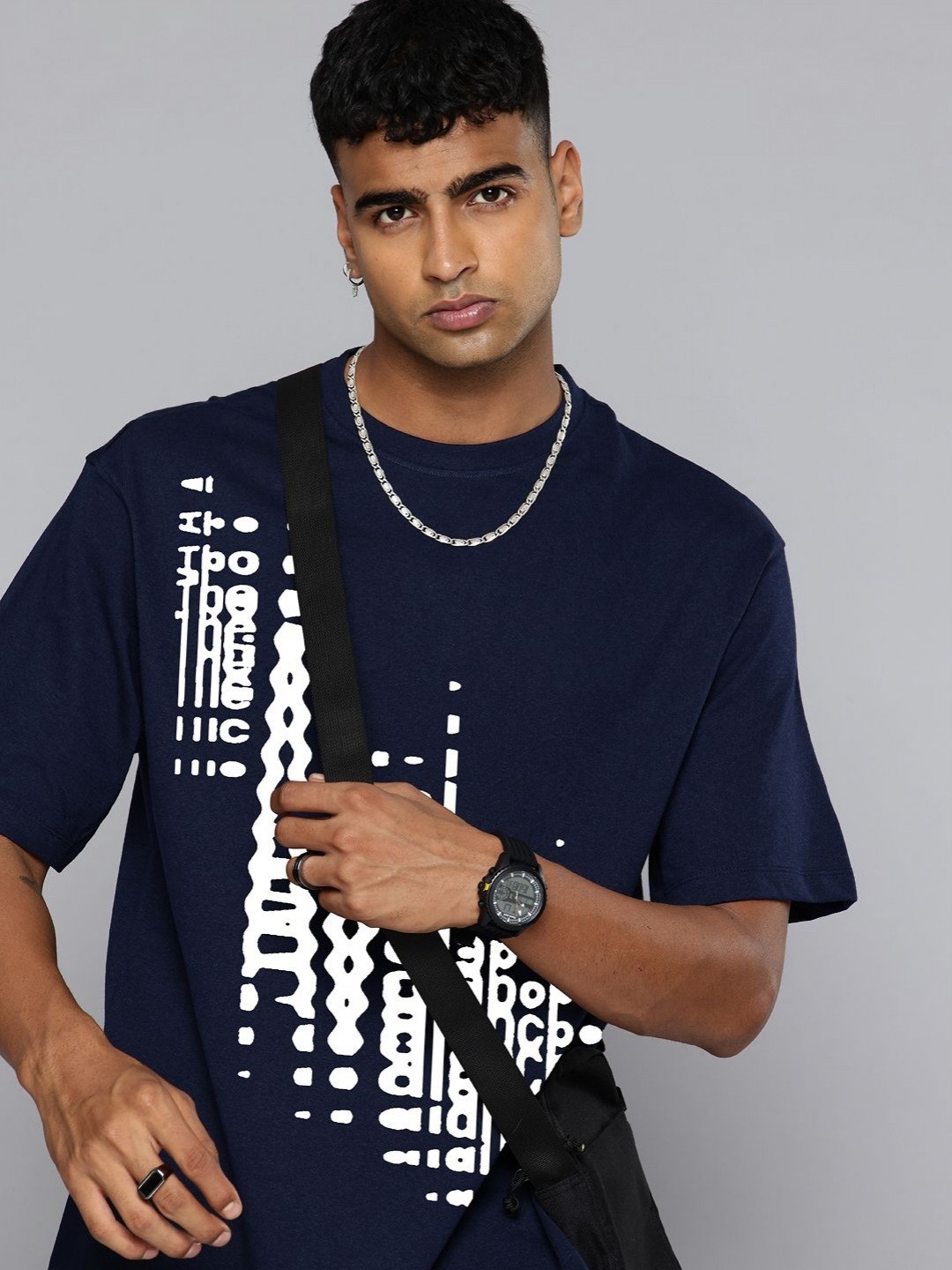 

Moda Rapido Men Abstract Printed Round Neck Cotton Relaxed Fit T-shirt, Navy blue