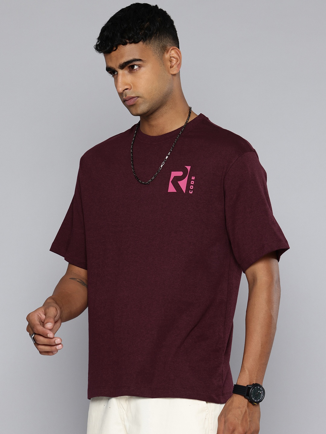 

R.Code by The Roadster Lifestyle Co. Men Pack Of 3 Solid Cotton Relaxed Fit T-shirts, Maroon