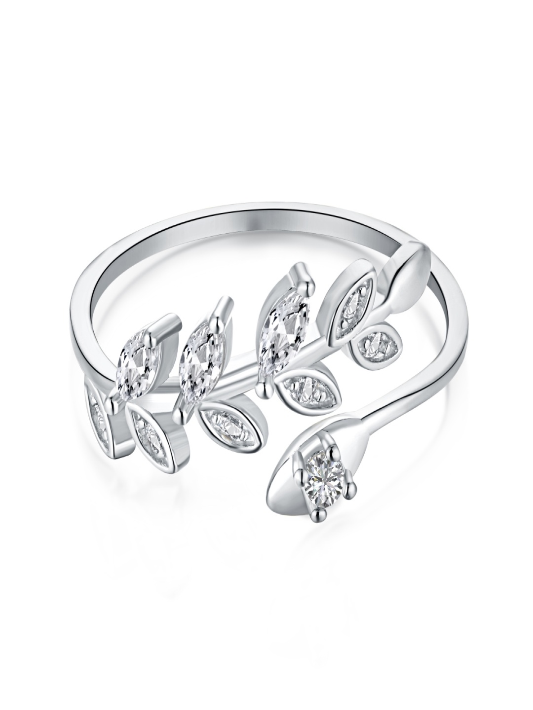 

October 22 Rhodium-Plated CZ-Studded Adjustable Ring, Silver