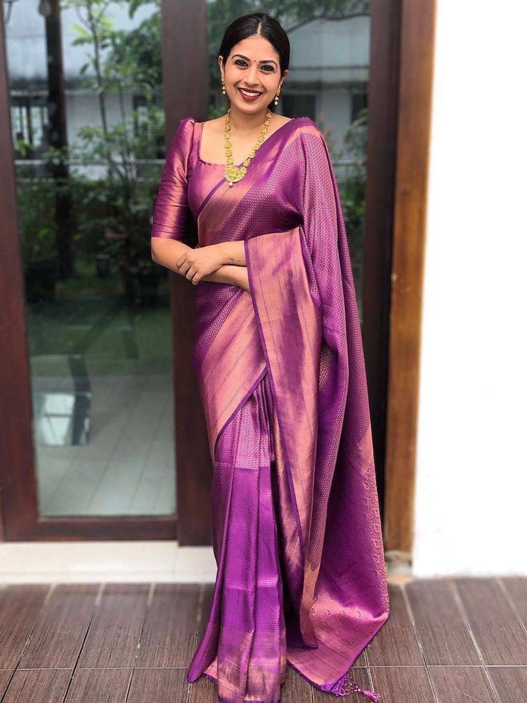 

Taslar Woven Design Zari Pure Silk Banarasi Saree, Purple