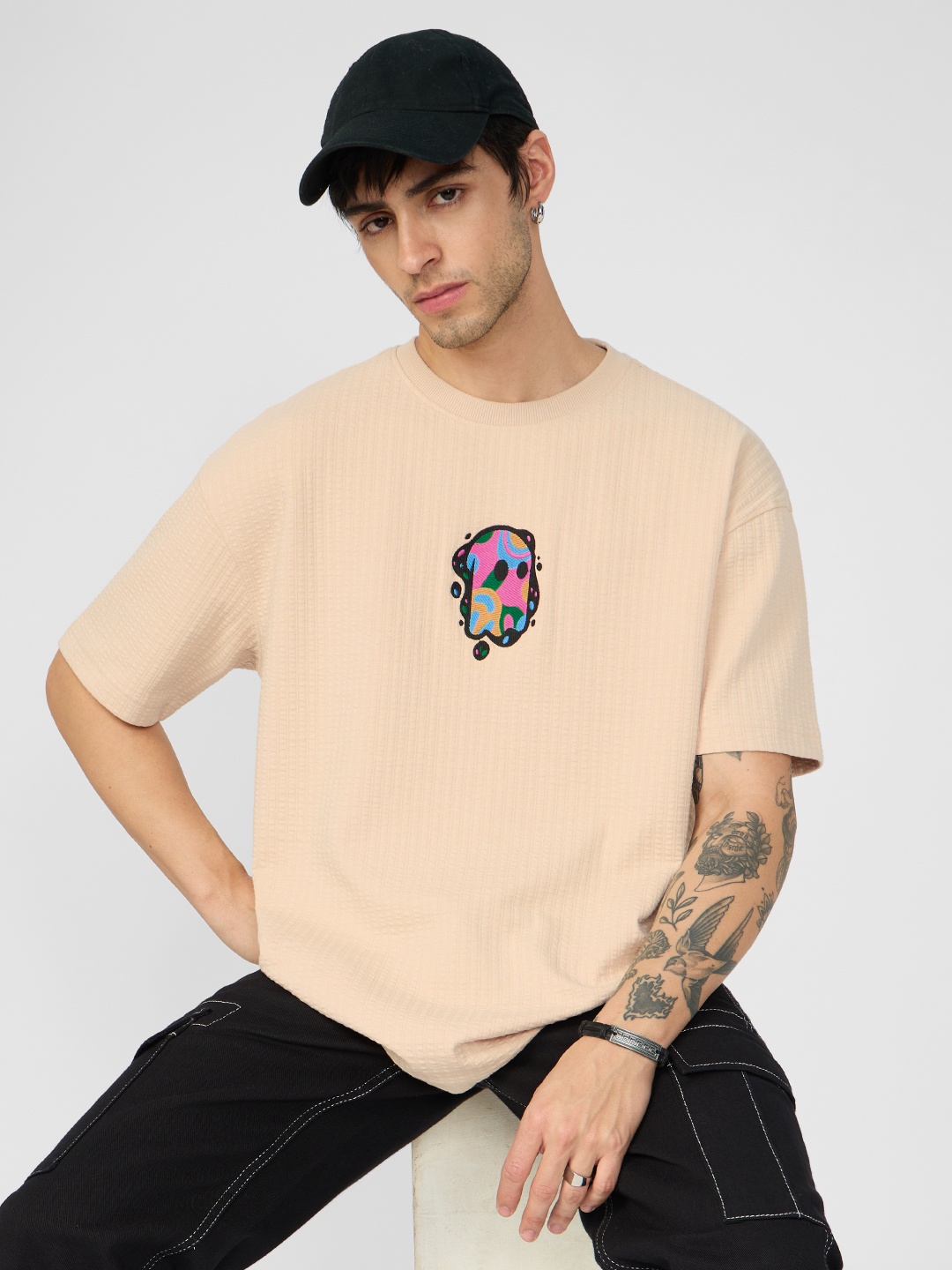 

The Souled Store Men Graphic Printed Round Neck Cotton Oversized T-shirt, Beige