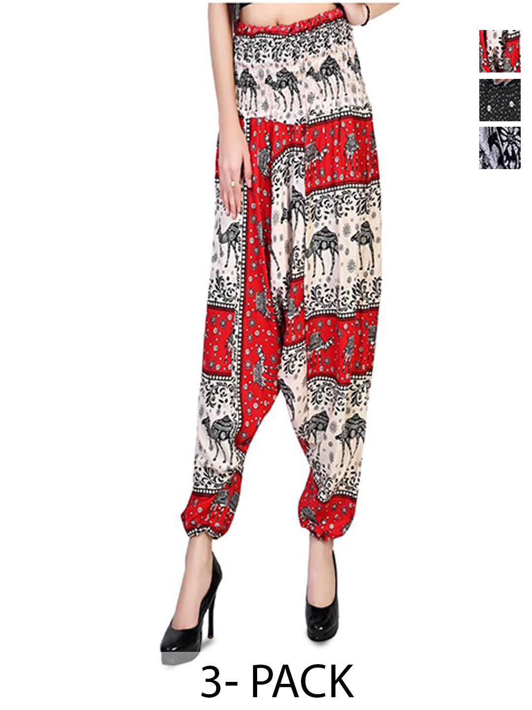 

NarNari Women Pack Of 3 Printed Harem Pants, Red