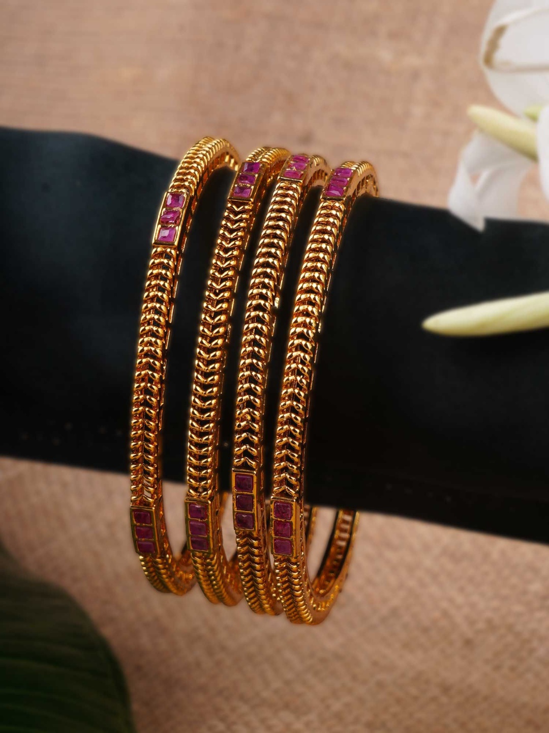 

Anouk Set Of 4 Stone-Studded 24CT Gold-Plated Bangles