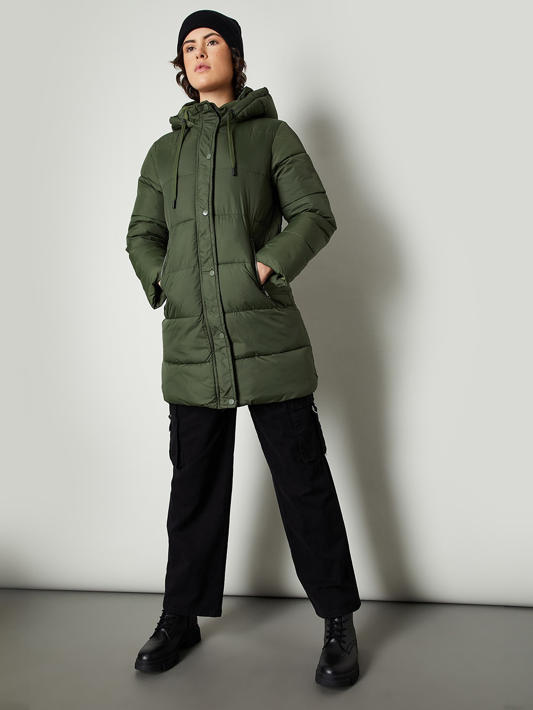 

max Women Polyester Longline Puffer Jacket, Green