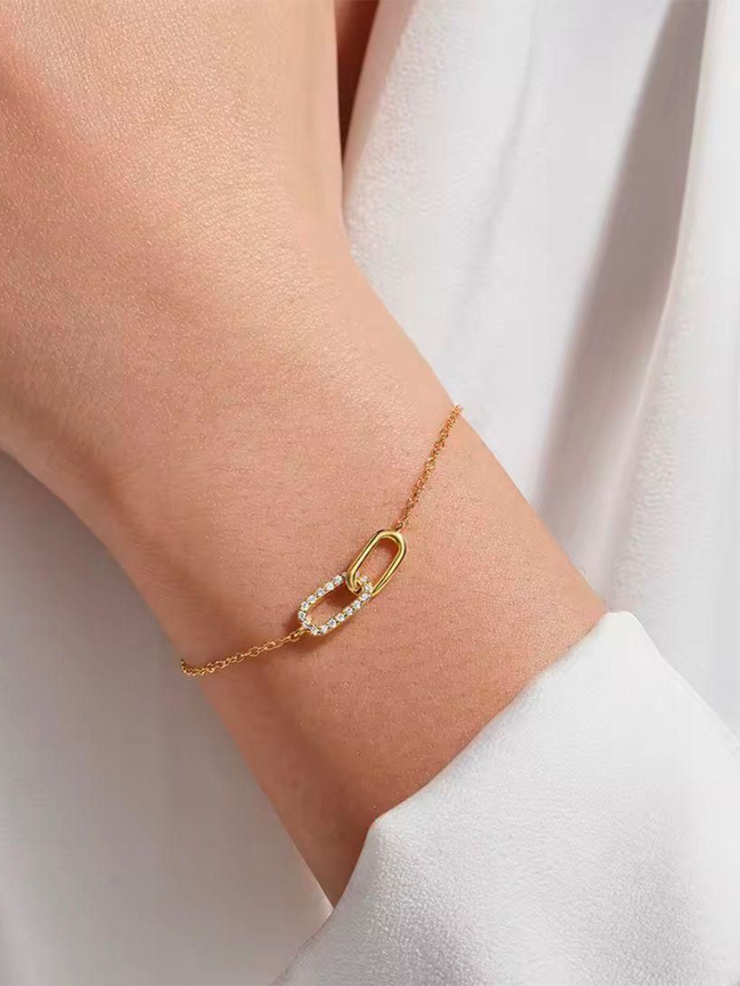 

October 22 Women Silver Cubic Zirconia Gold-Plated Charm Bracelet