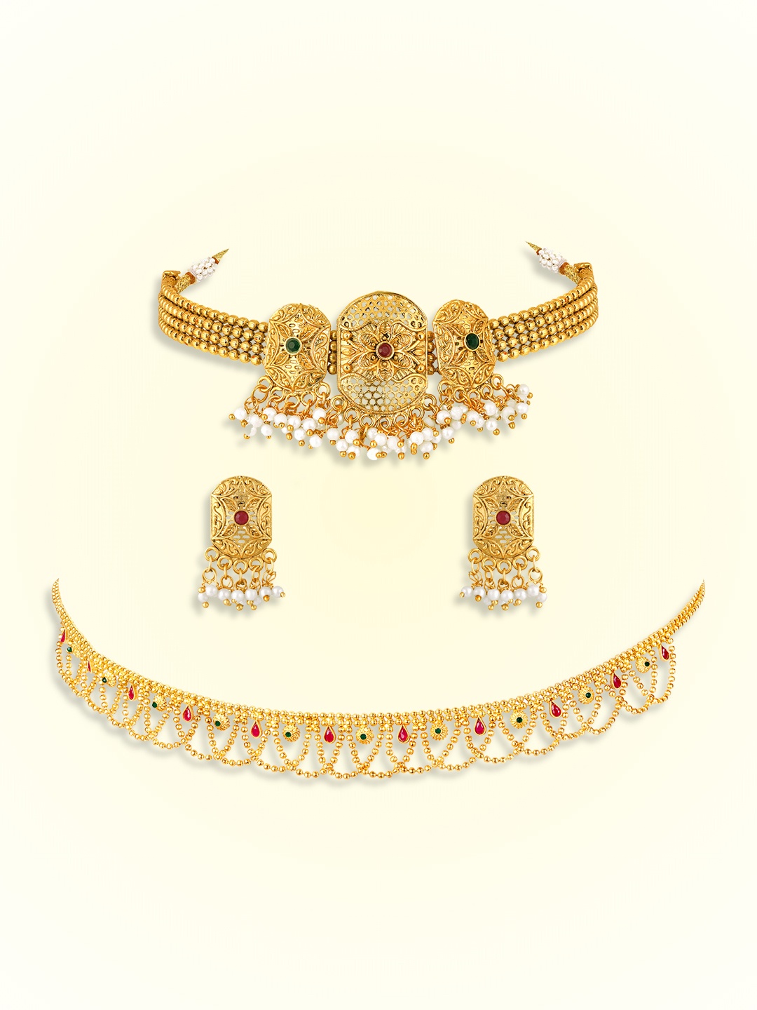 

Peora Gold Plated Stone Studded & Beaded Jewellery Set