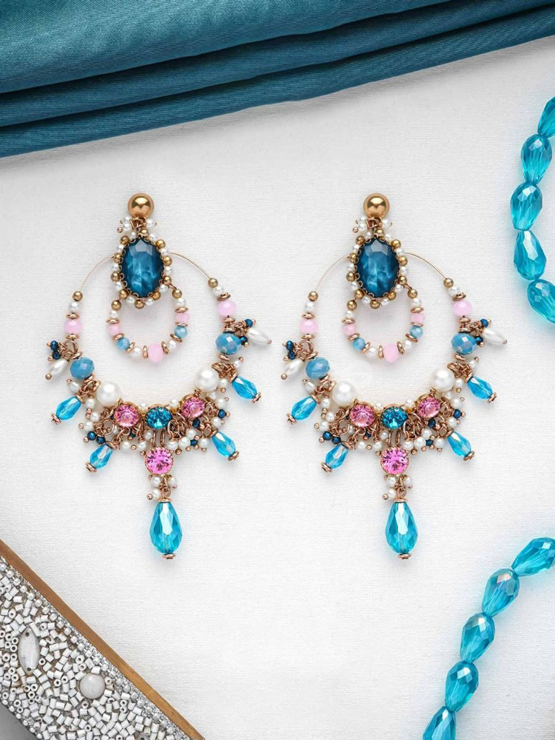 

EVERSTYLISH Sanjoya Statement Golden Embellished Earrings, Multi