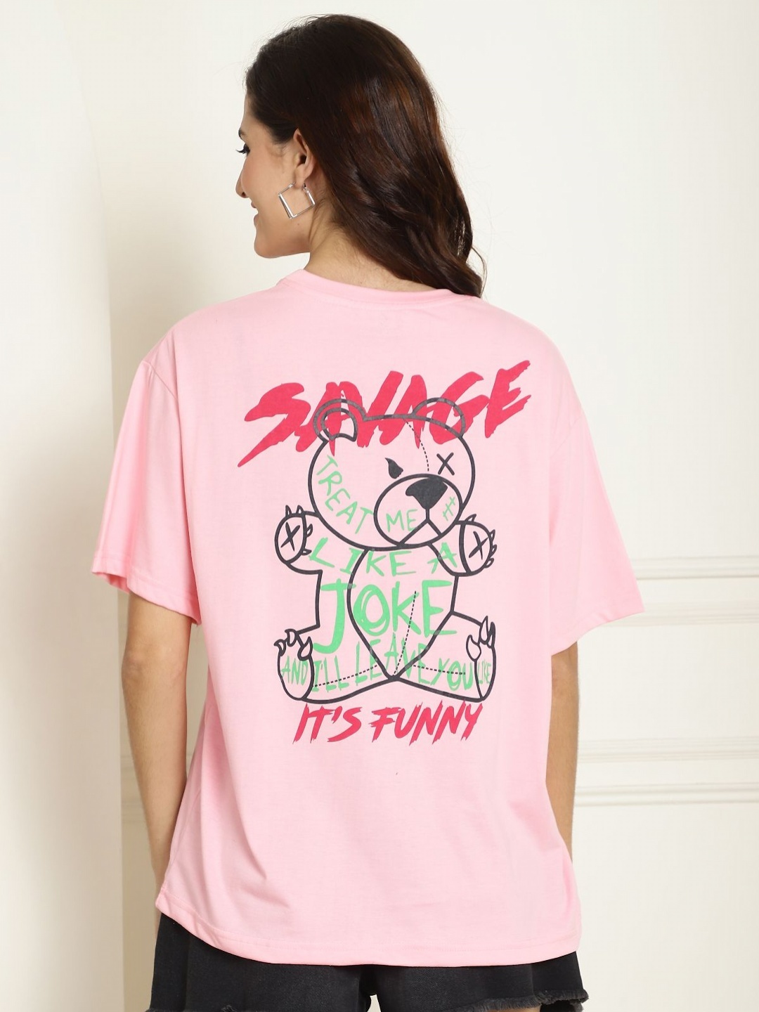 

Dreambe Women Typography Printed Fusion Applique T-shirt, Pink
