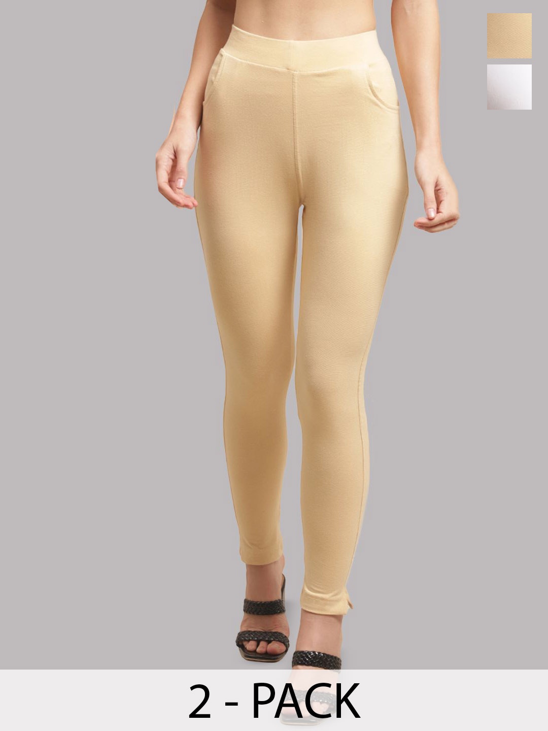 

Valles365 by S.C. Plus Size Pack Of 2 Women Cotton Ankle Length Leggings, White