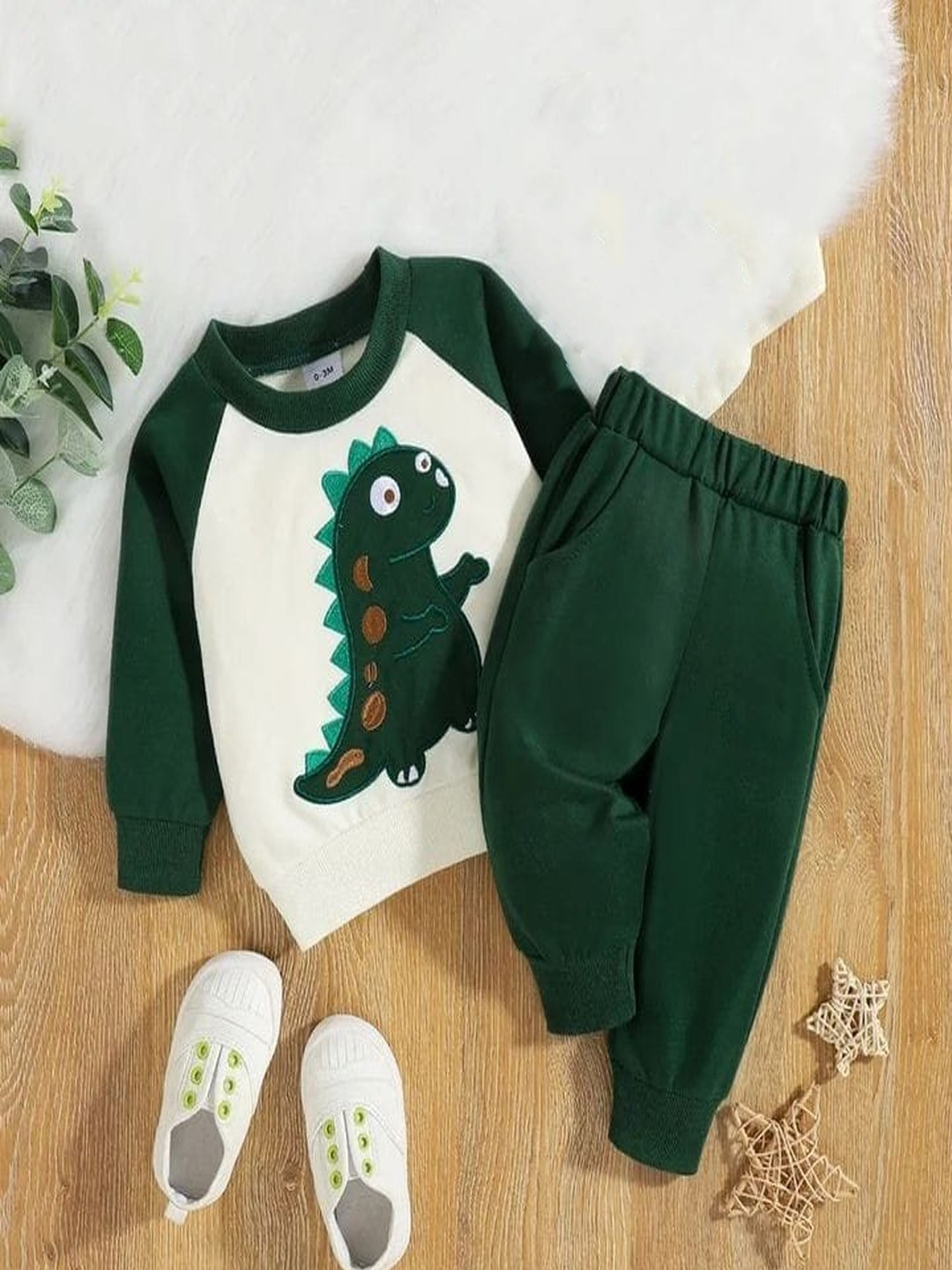 

BILLYBALL Kids Printed Round Neck Pure Cotton Sweatshirt With Jogger, White