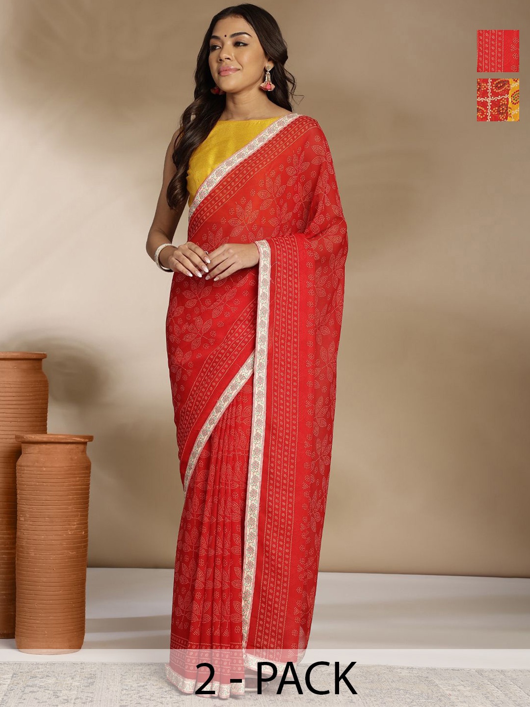 

Anouk Rustic Pack Of 2 Paisley Printed Saree, Yellow