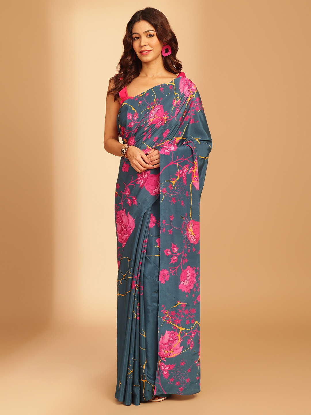 

navyasa by liva Floral Liva Saree, Blue