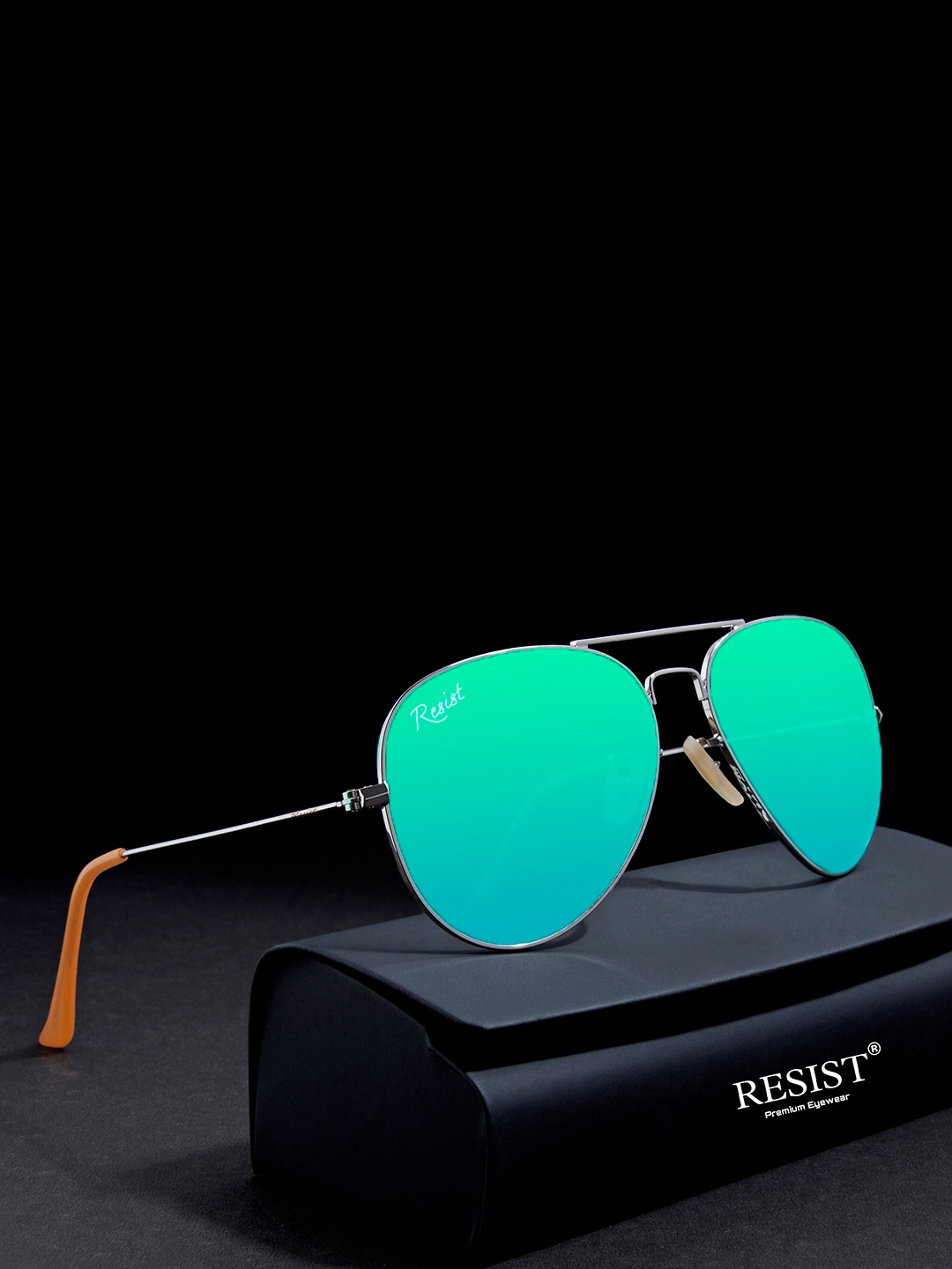 

RESIST EYEWEAR Unisex UV Protected Aviator Sunglasses AIRCRAFTS SILVER GREEN REVO 1