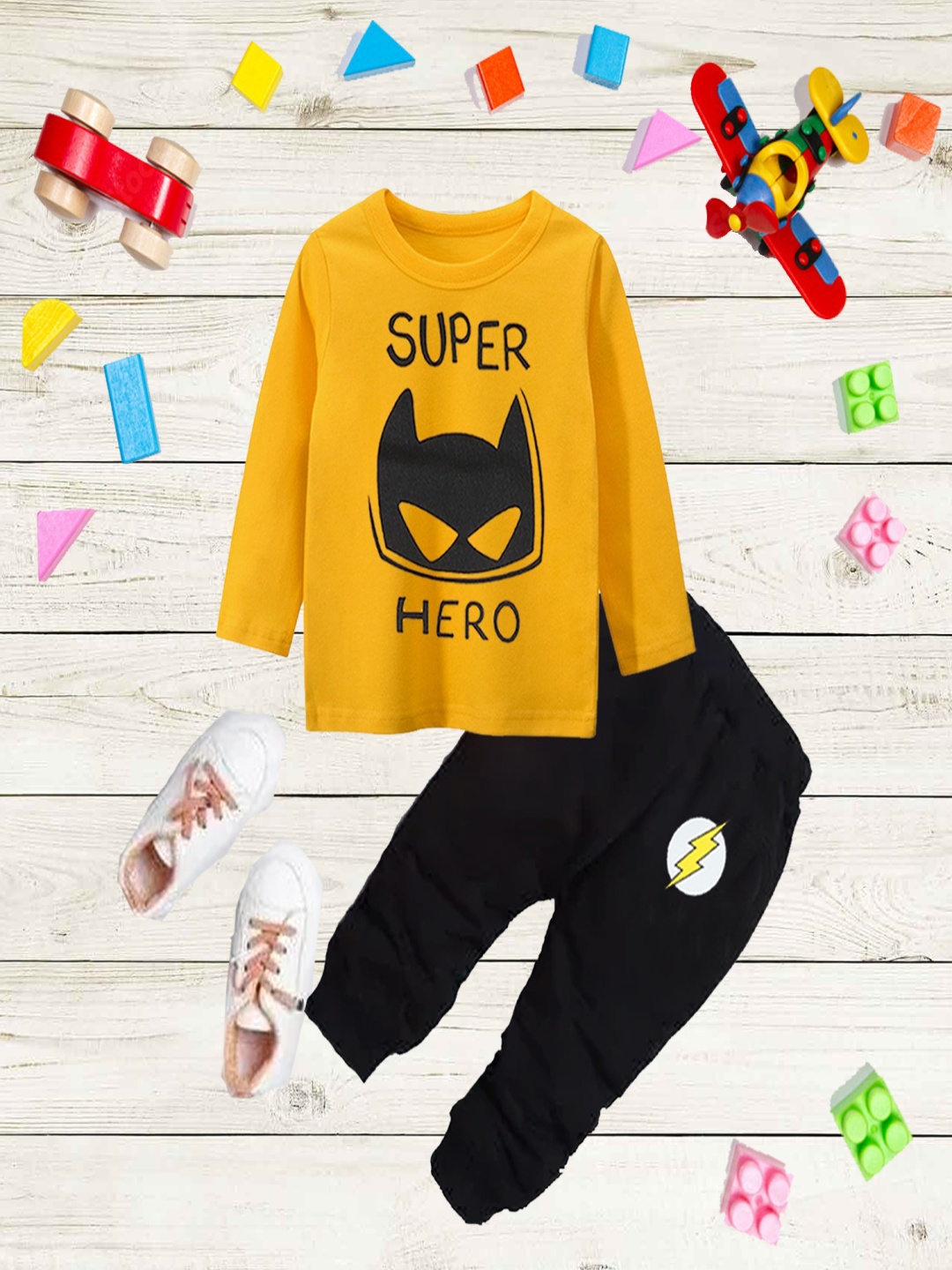 

BILLYBALL Kids Printed Round Neck Pure Cotton T-Shirt With Jogger, Yellow