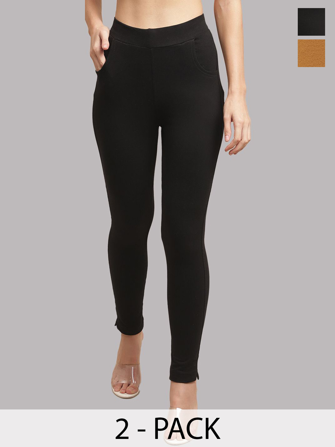 

Valles365 by S.C. Pack Of 2 Women Cotton Ankle Length Leggings, Black
