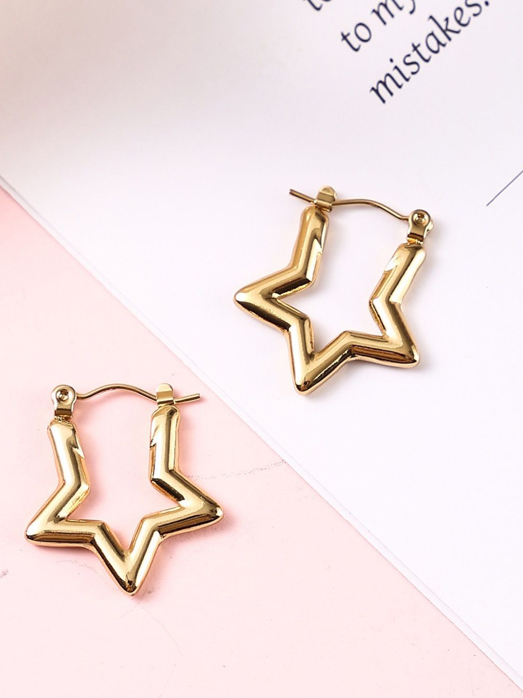 

DIVASTRI Anti Tarnish Gold-Plated Star Shaped Hoop Earrings