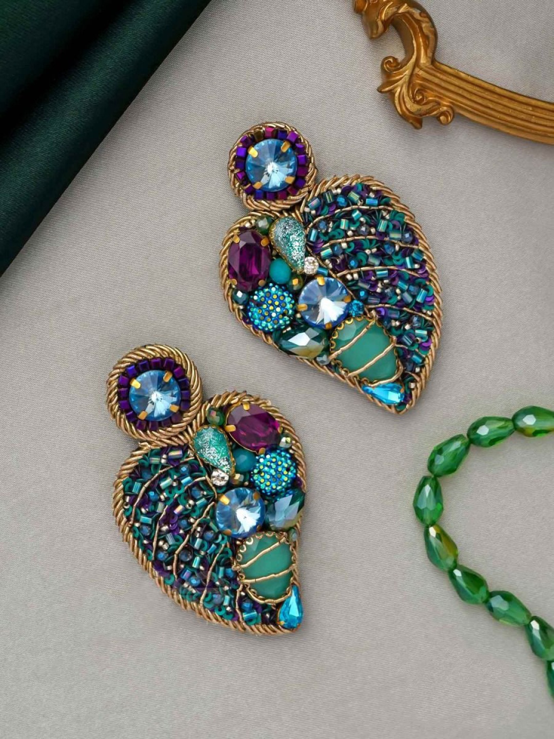 

EVERSTYLISH Sanjoya Stones, Sequins & Beads Embroidered Statement Earrings, Multi