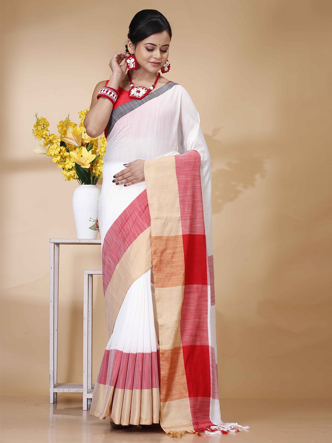 

SRILOK Pure Cotton Handloom Khadi Saree, Off white