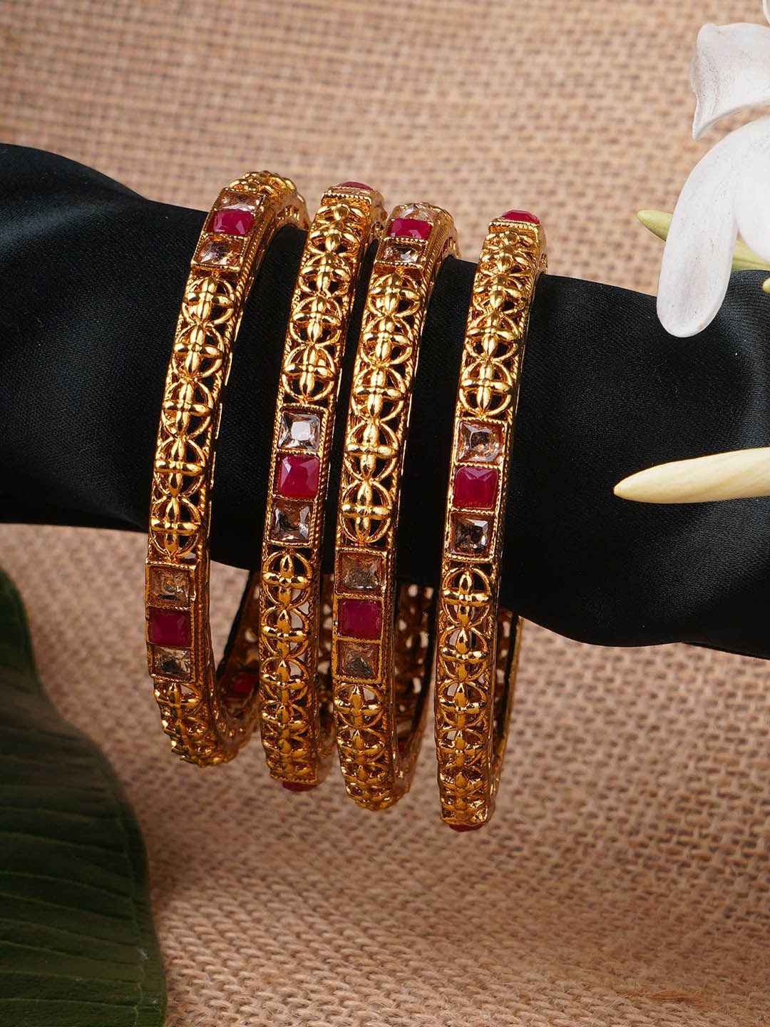 

Anouk Set Of 4 Embellished 24KT Gold-Plated Stone-Studded Bangles
