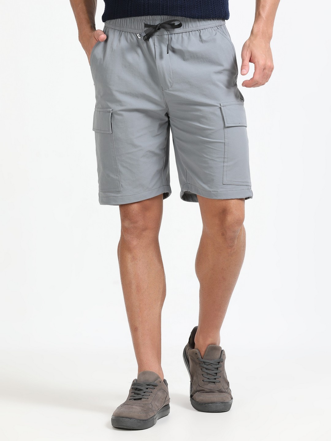 

NEVER NEUD Men Relaxed Fit Mid-Rise Cargo Shorts, Grey