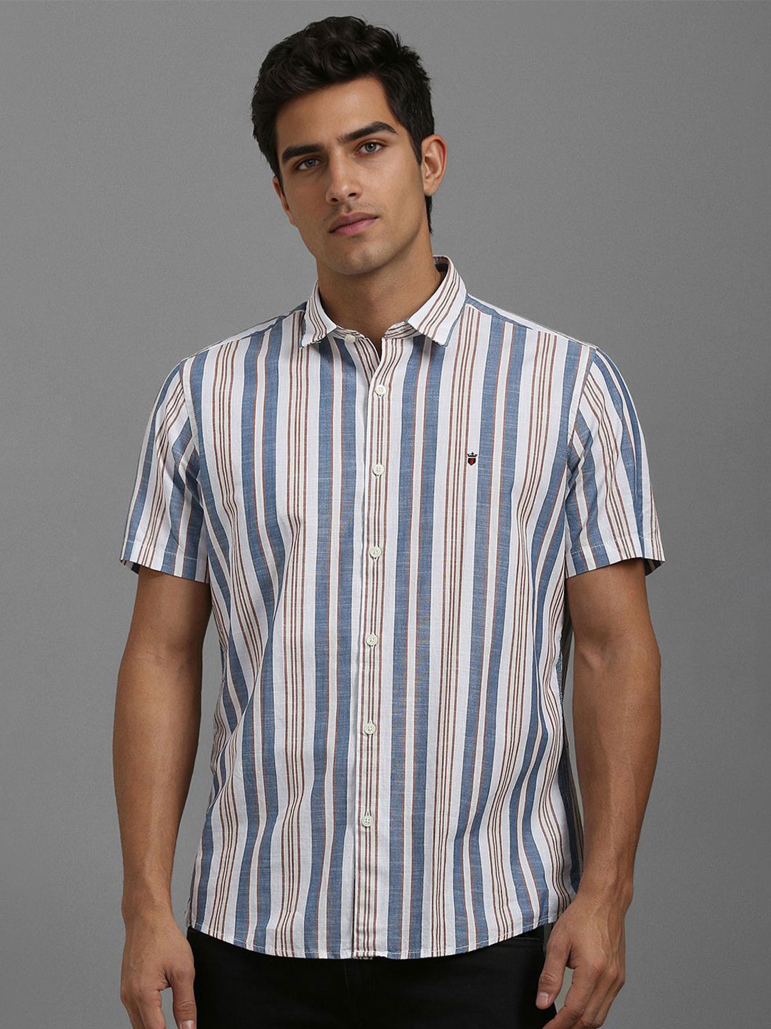 

Louis Philippe Jeans Men Spread Collar Vertical Striped Cotton Casual Shirt, White