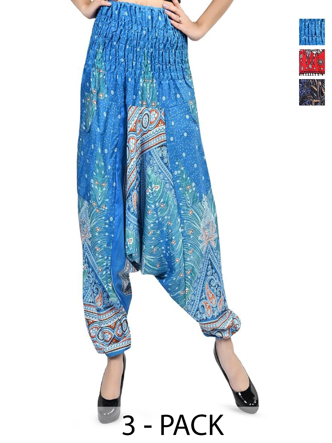 

NarNari Women Pack Of 3 Printed Harem Pants, Red