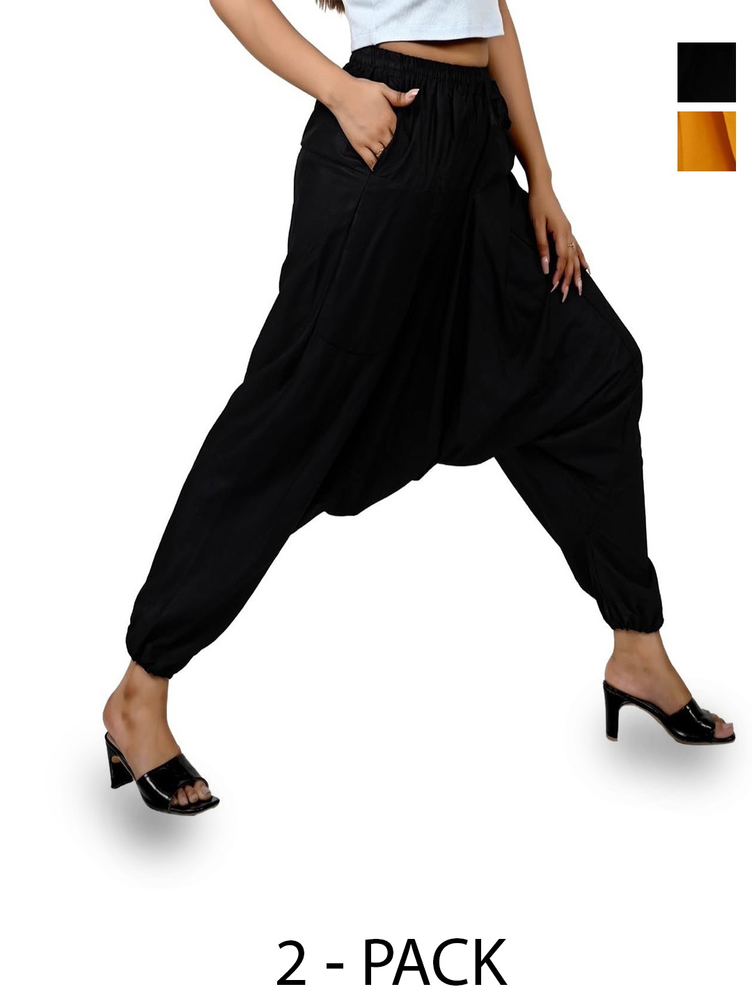 

NarNari Women Pack Of 2 Mid-Rise Harem Pants, Black