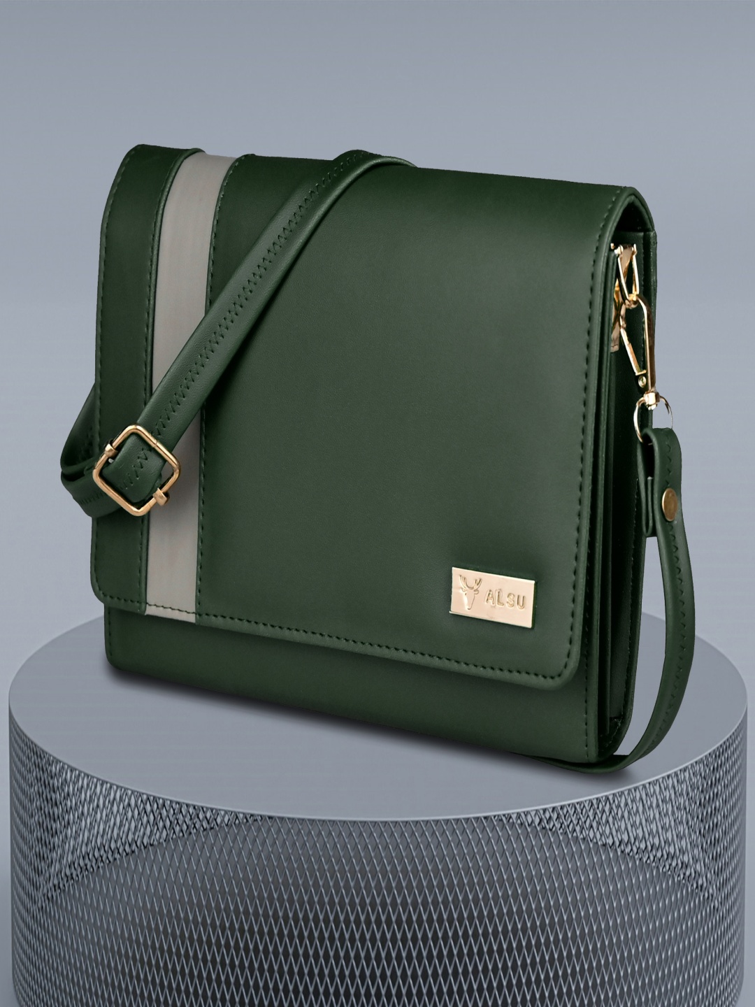 

ALSU Women Solid Crossbody Leather Sling Bag, Green