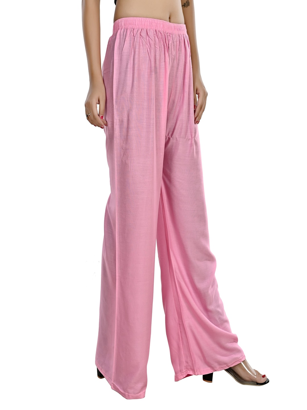 

NarNari Women Mid Rise Flared Palazzos, Pink