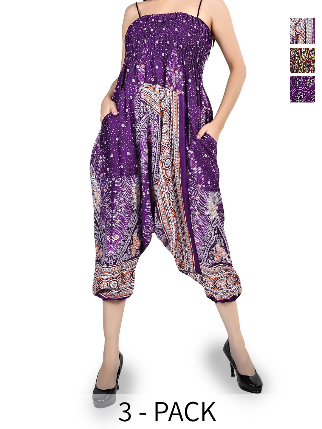 

NarNari Women Pack Of 3 Printed High-Rise Harem Pants, Purple