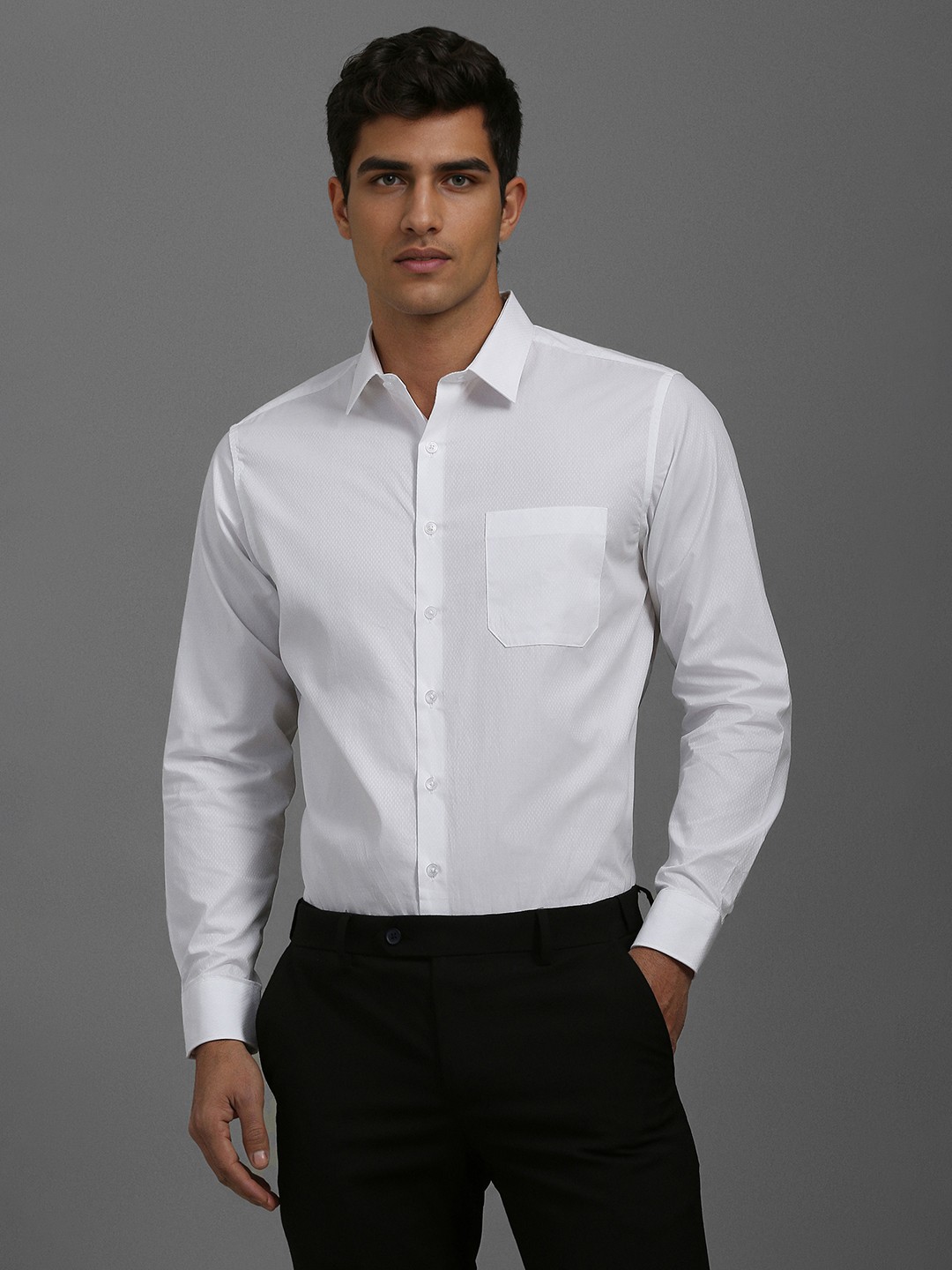 

Louis Philippe Men Slim Fit Spread Collar Solid Cotton Formal Shirt, White