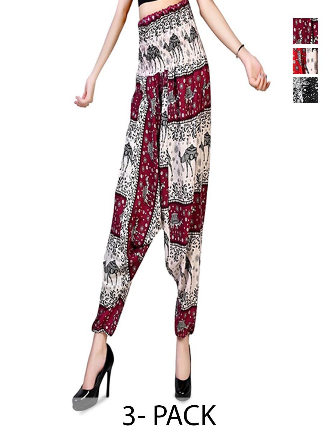 

NarNari Women Pack Of 3 Printed Mid-Rise Harem Pants, Red