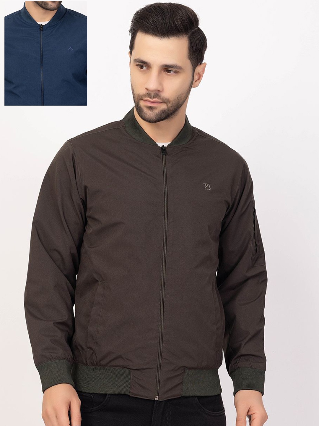 

GEE 5 Men Pack Of 2 Spread Collar Solid Casual Windcheater Bomber Jackets, Brown