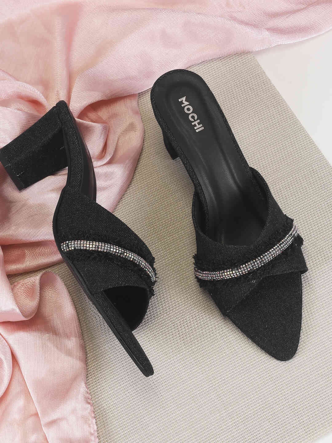 

Mochi Women Embellished Block Sandals, Black