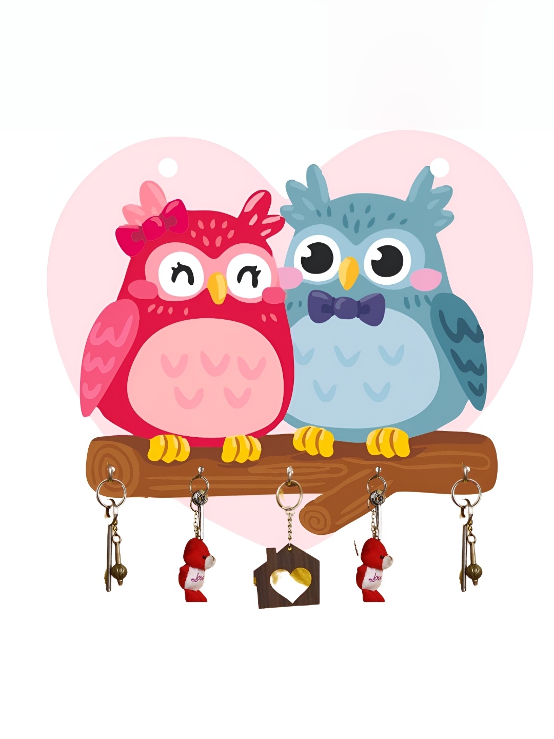 

Webelkart Pink & Blue Owl Family Wooden Key Holder