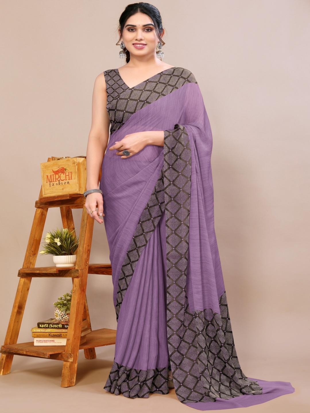 

KALINI Poly Chiffon Saree, Violet