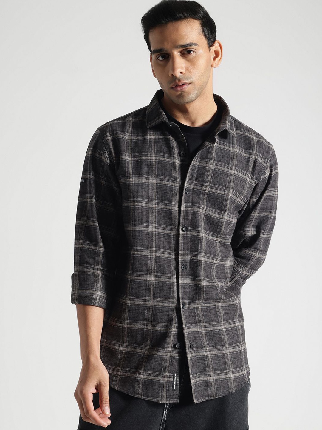 

Code 61 Men Standard Slim Fit Shepherd Checks Opaque Checked Casual Shirt, Brown