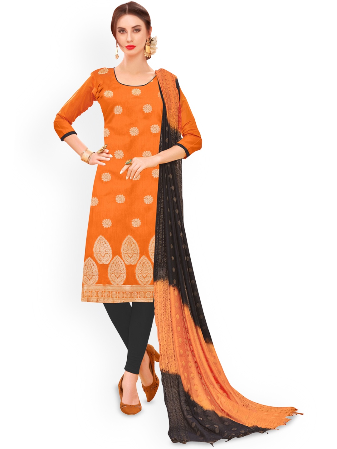 

HERE&NOW Floral Woven Design Unstitched Dress Material, Orange