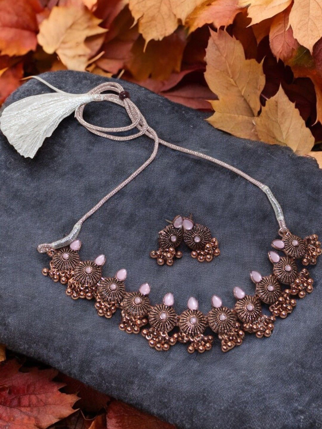 

Jolly Faces Stone Studded & Beaded Jewellery Set, Copper