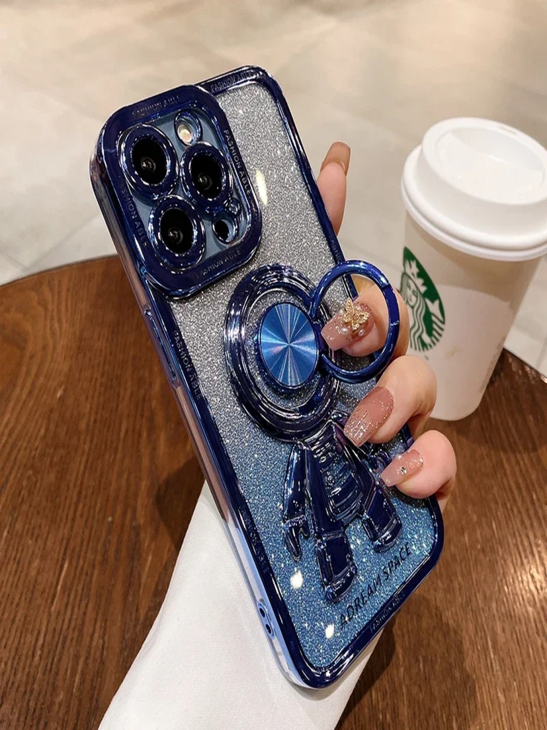 

Luxury Kase LK135 Solid iPhone 14 Pro Plating bling Astronaut Folding Stand Back Case, Blue