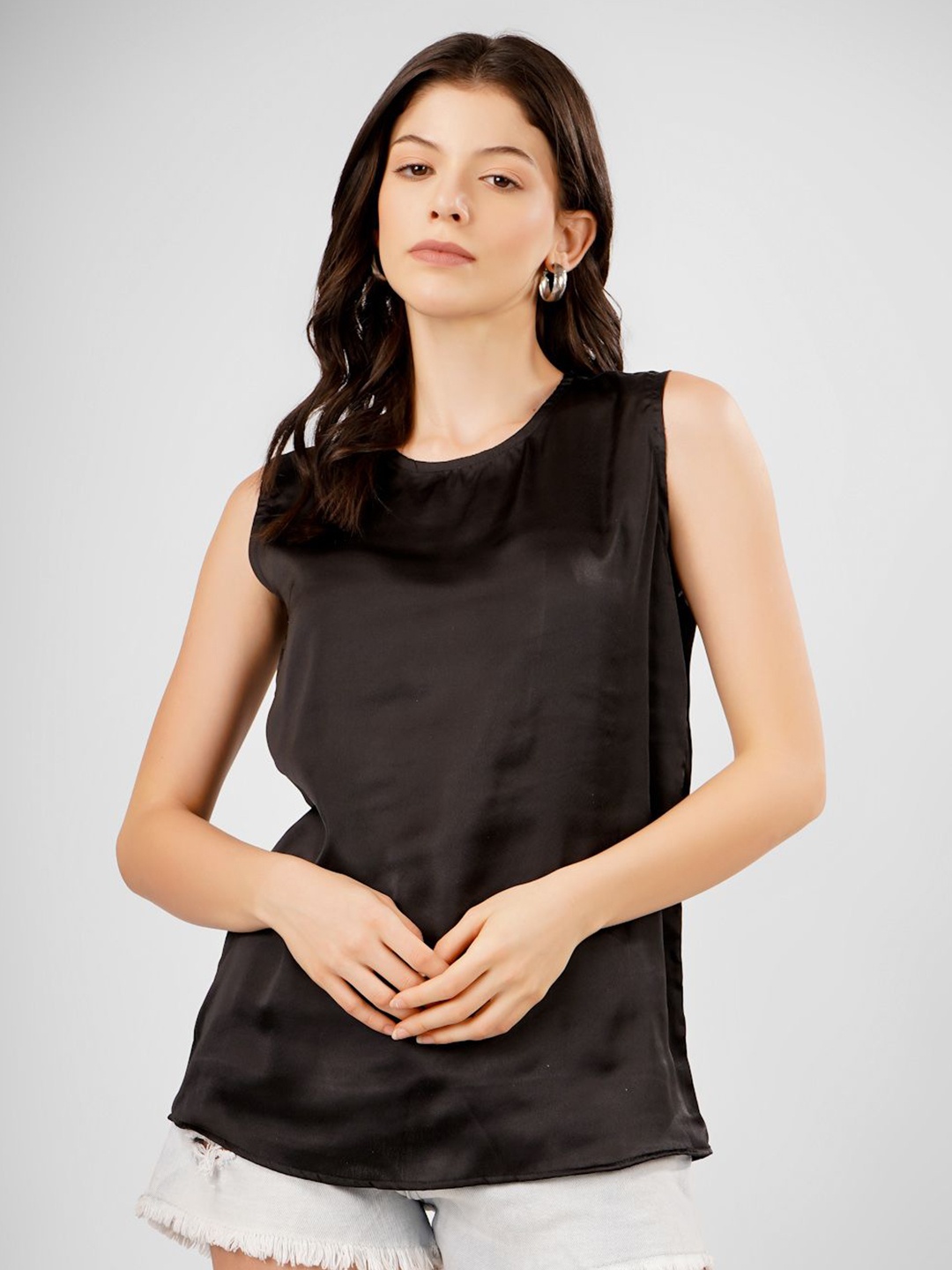 

Sukshat Keyhole Neck Satin Top, Black