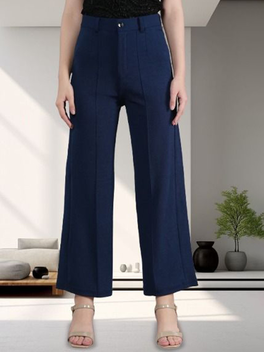 

BAESD Women Straight Fit High-Rise Trousers, Navy blue